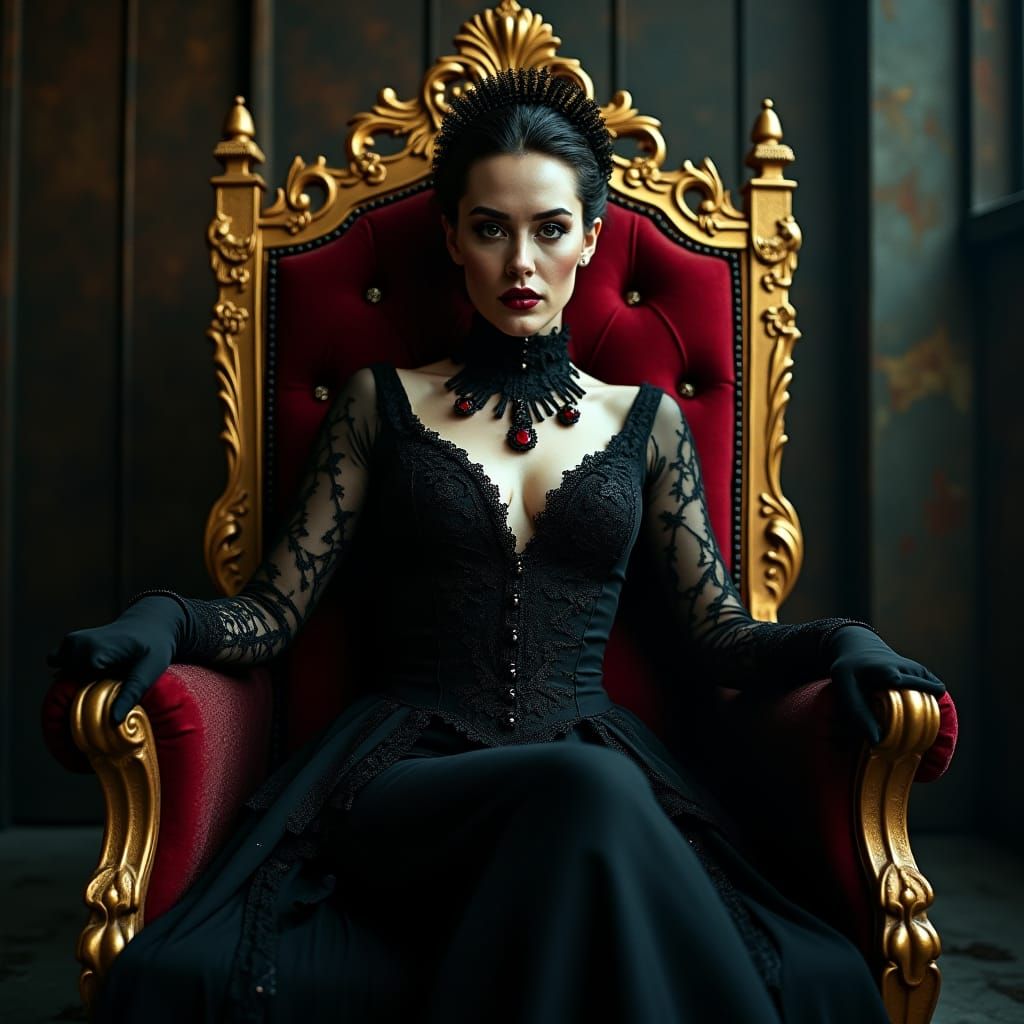 Gothic Goddess on Ruby Throne Overlooking Prison