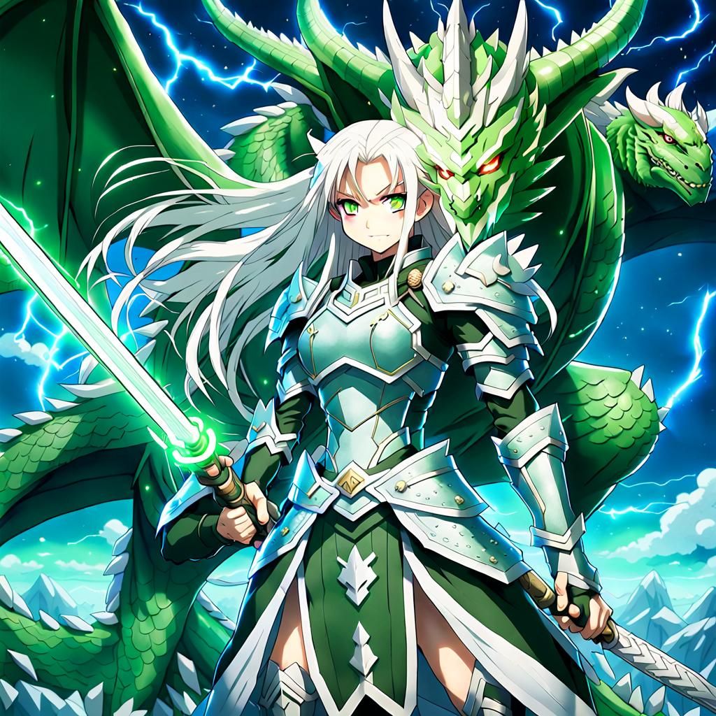 Anime Female Warrior with Dragon Armor and Sword