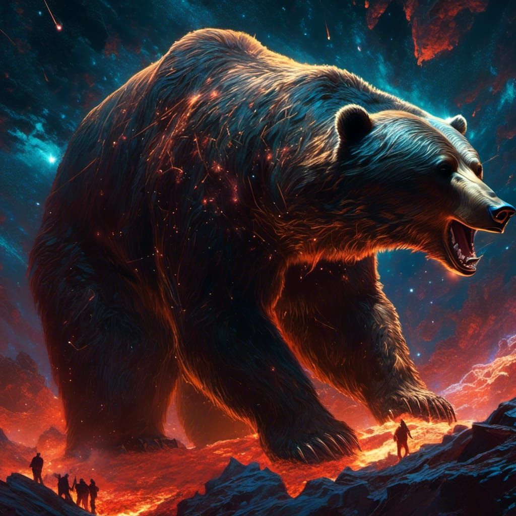 Grizzly Bear Constellation with Bioluminescent Castle