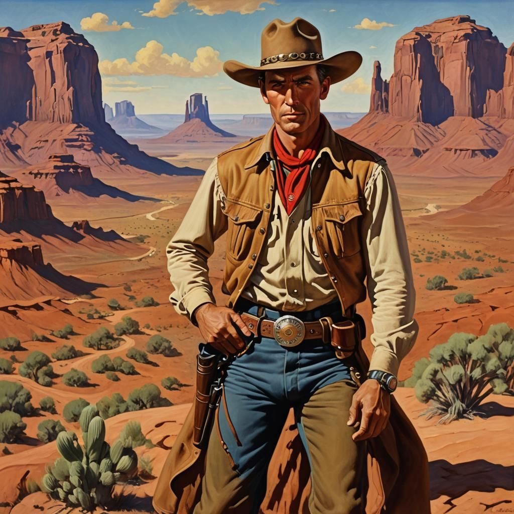Cowboy Portrait in Monument Valley, Gil Elvgren Style