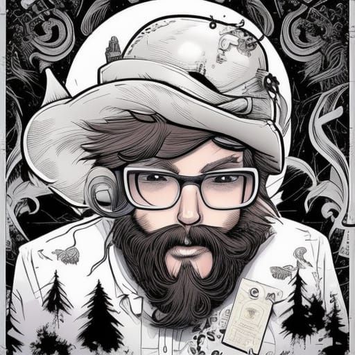 Whimsical Cartoon Line Style Hipster Beard