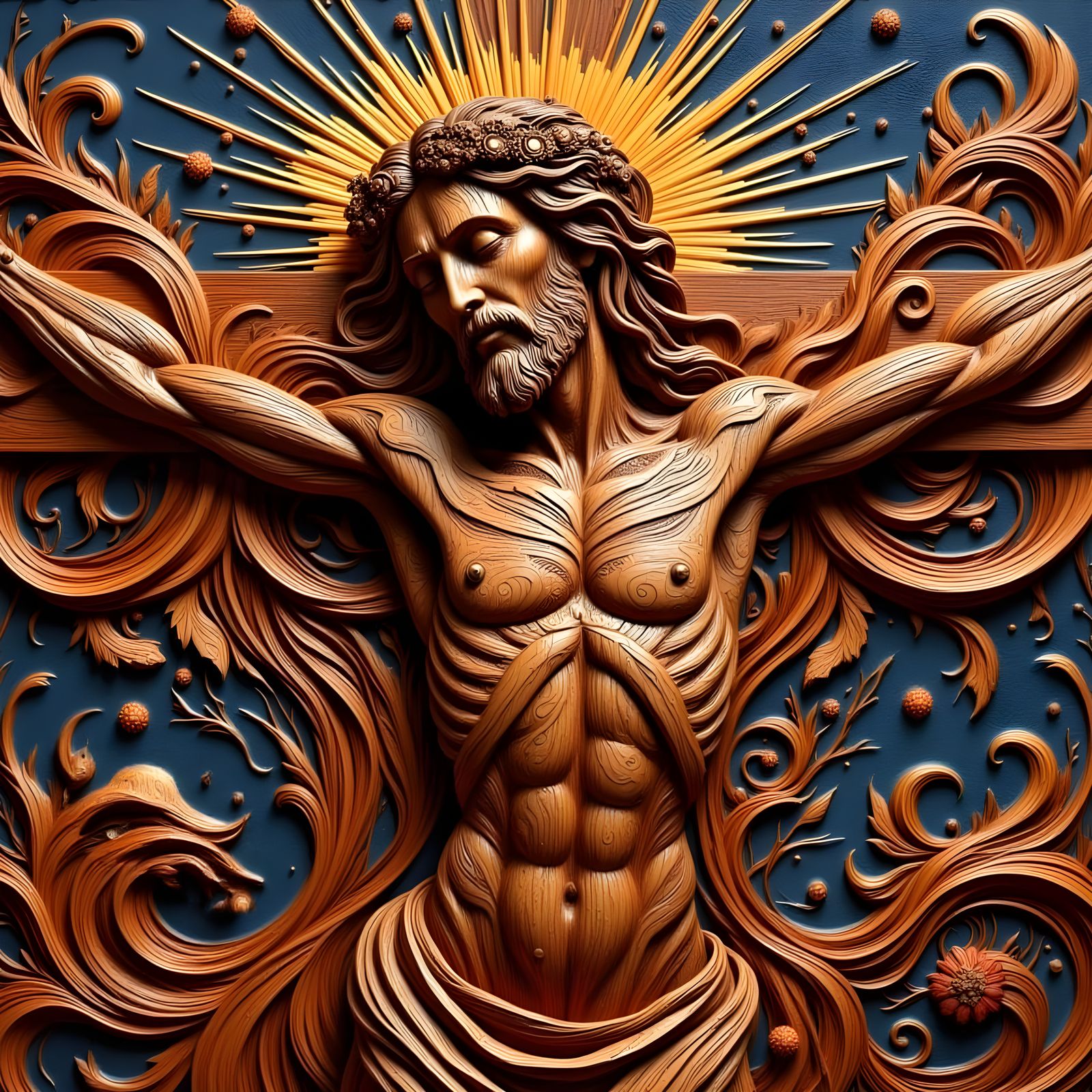 Jesus Christ in Majestic, Art Nouveau-Inspired Crucifixion S...