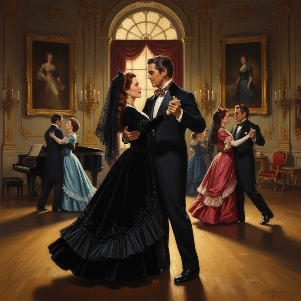 Vivien Leigh and Rhett Butler Waltz in Mourning Gown