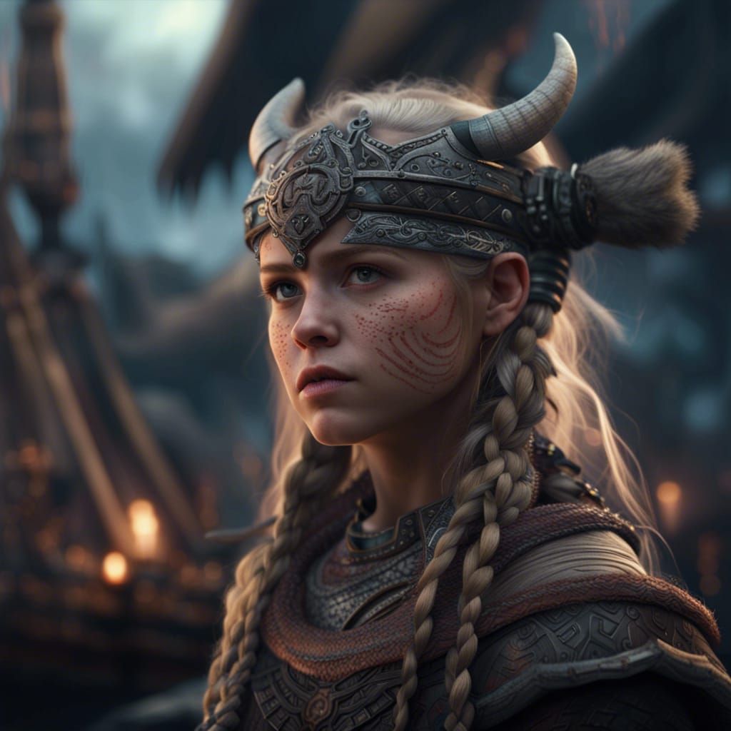 Detailed Viking Girl Avatar Digital Matte Painting