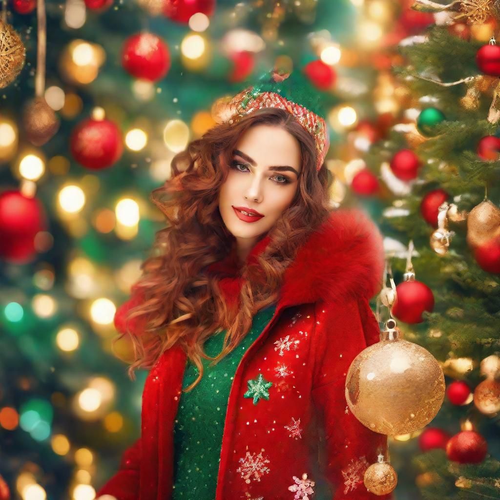 Festive Christmas Woman in Winter Wonderland