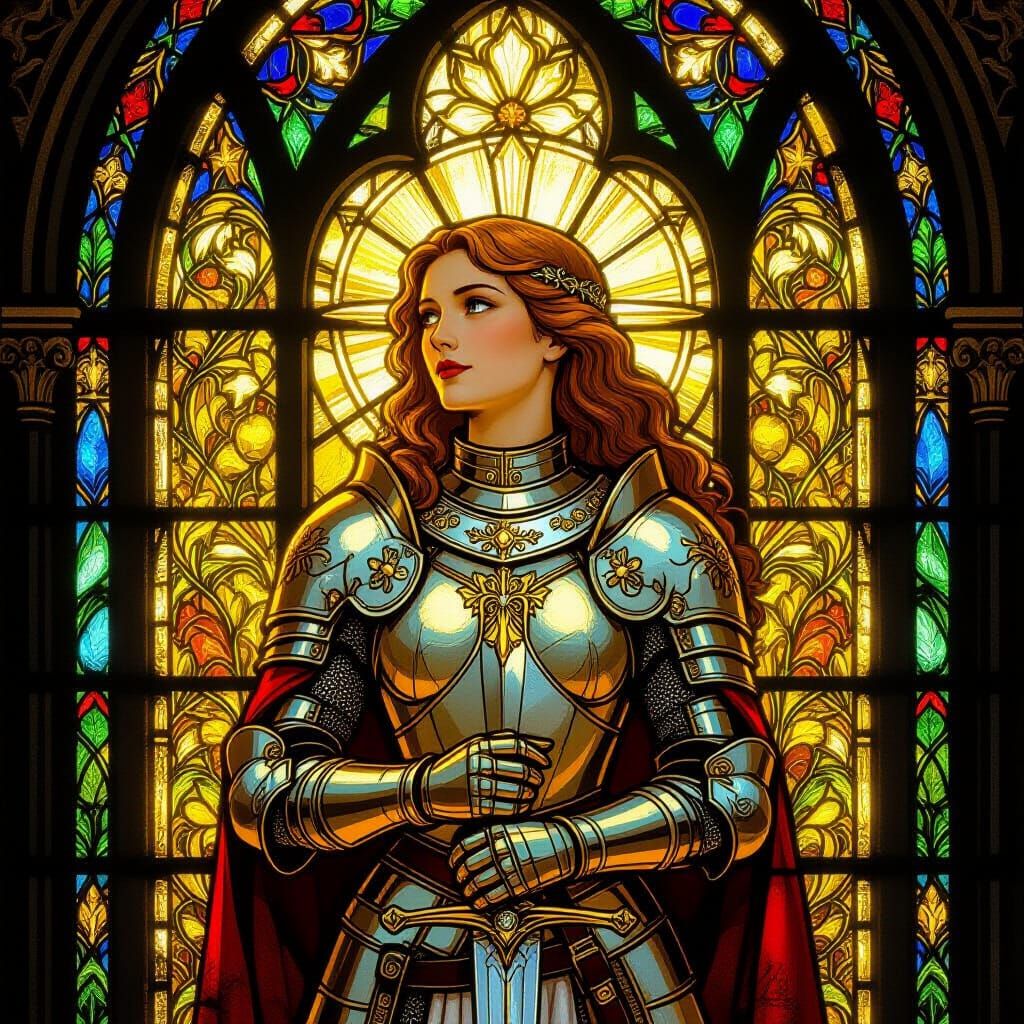 Heroic Knight in Radiant Stained Glass Cathedral Window
