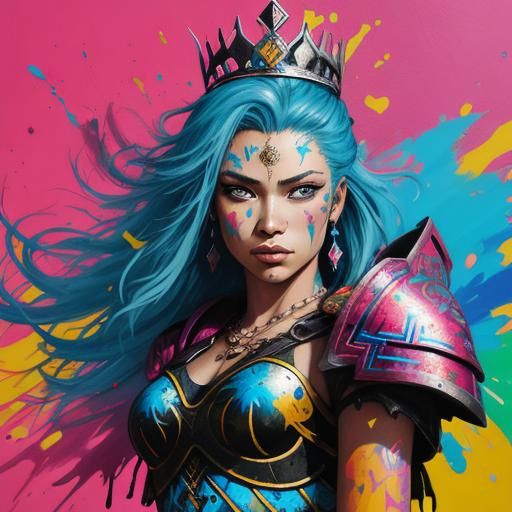 Warrior Queen in Graffiti Splash Art Style