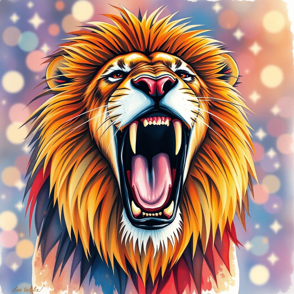 Texan Folk Art Lion Roars with Vibrant Colors