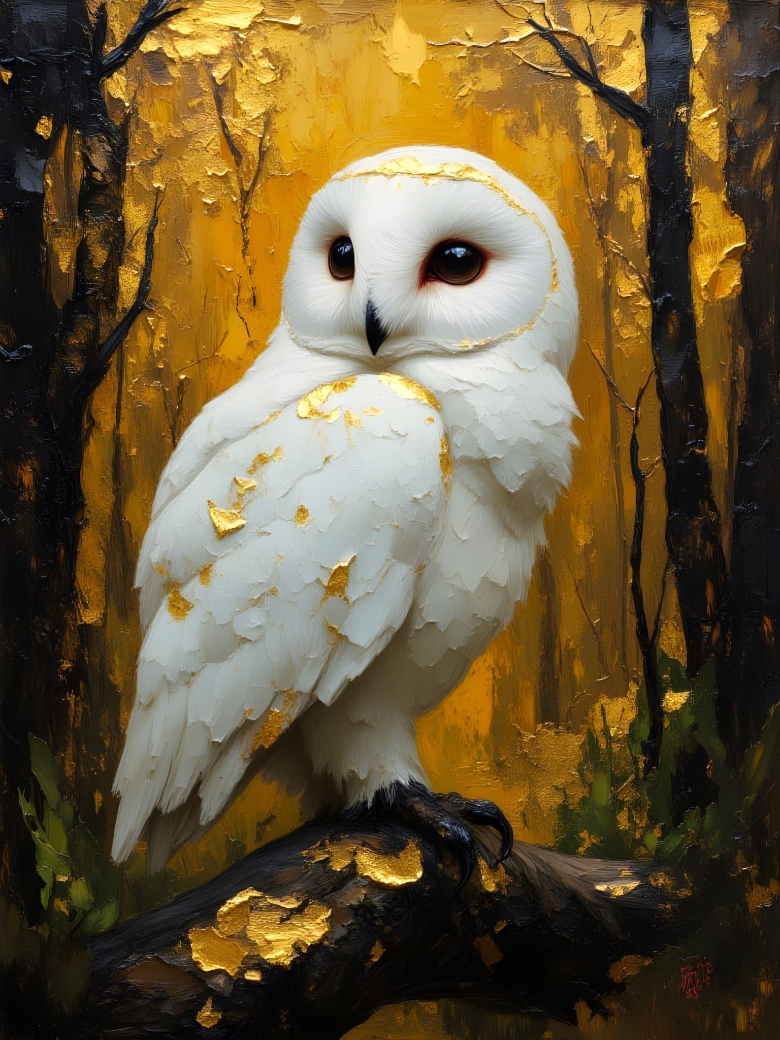 Majestic Owl in Magical Forest, Hand-Painted Style