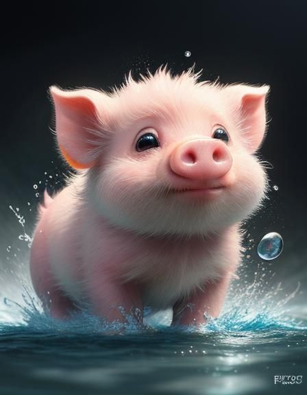 Hyperrealistic Fuzzy Piglet in Splash Art Style