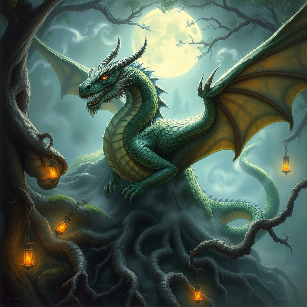 Mystical Earth Dragon in Moonlit Forest