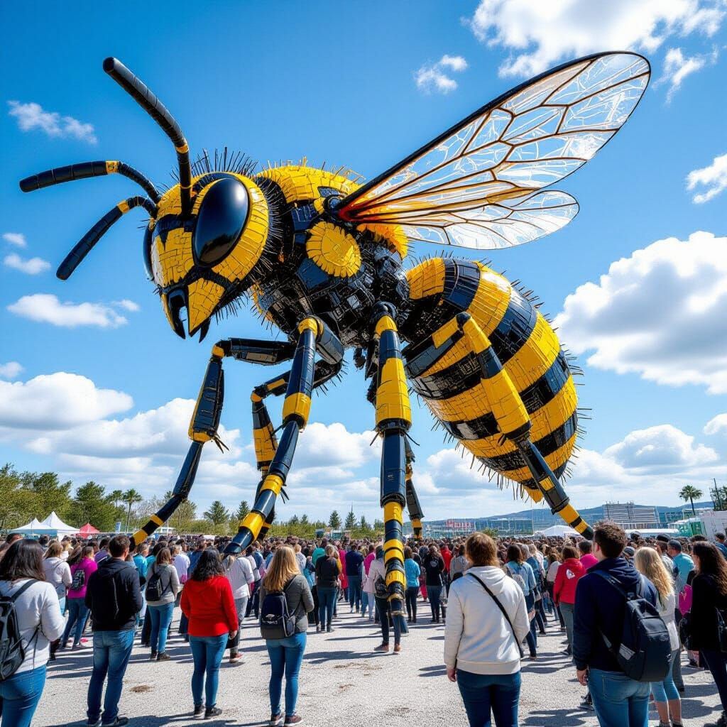 Giant Wasp Sculpture Made of Recycled Plastic Art