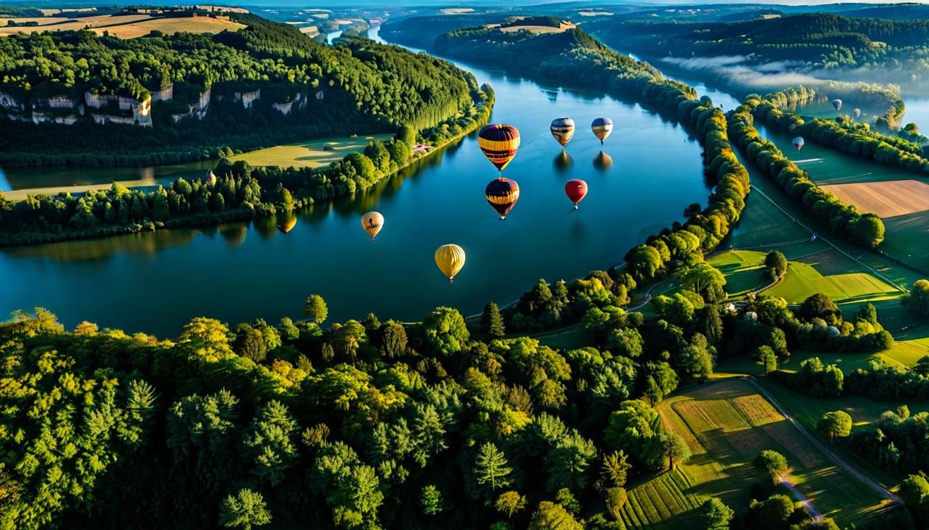 Hot Air Balloons Over Dordogne River Valley