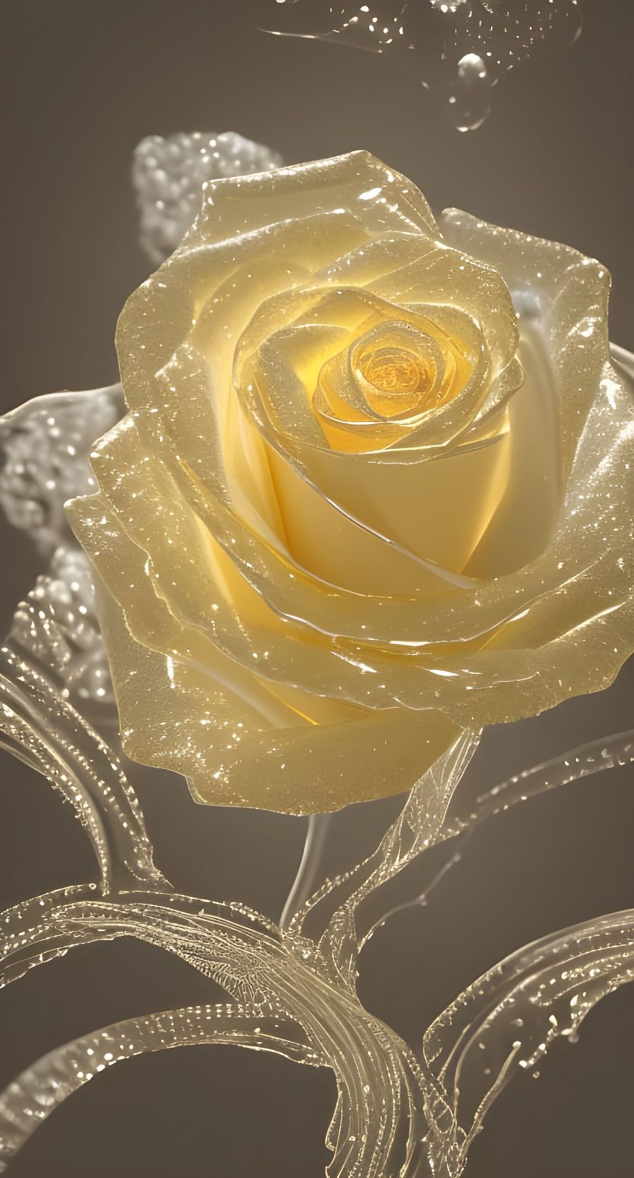 Translucent Ice Rose with Gold Fractal Trim