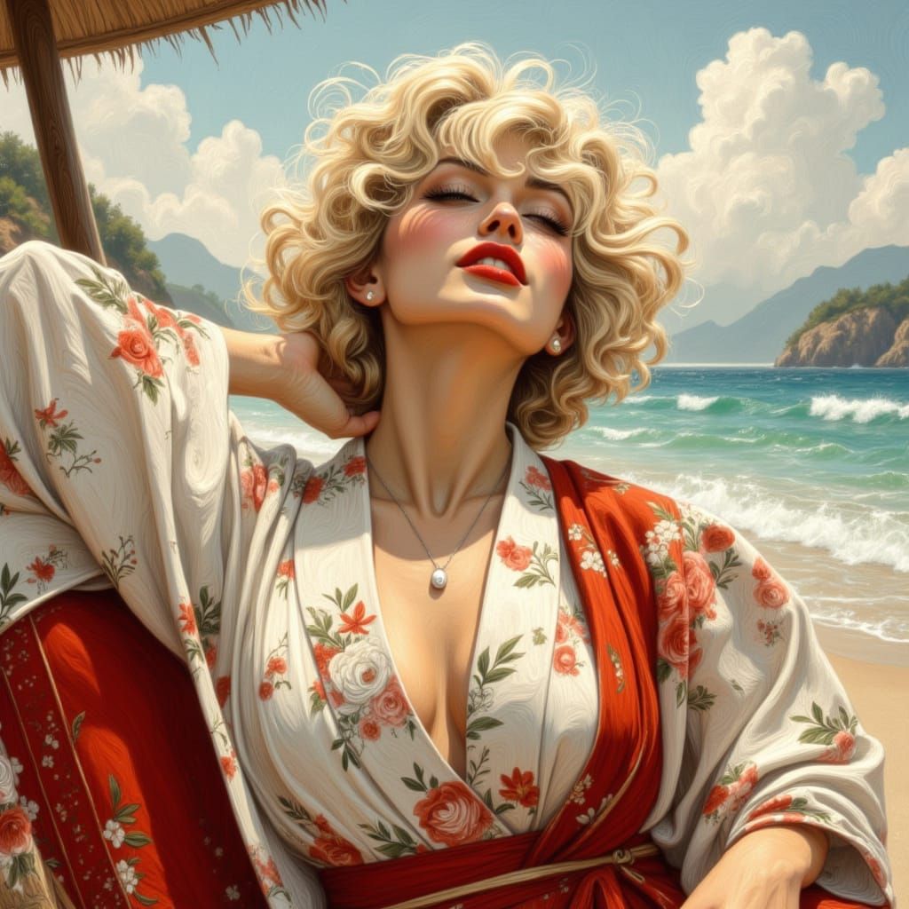 Marilyn Monroe in Kimono with Katana