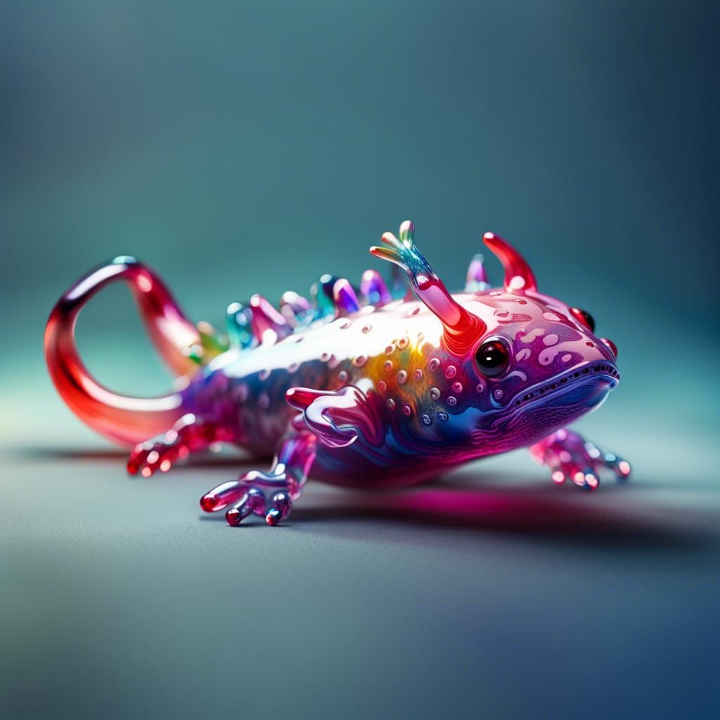 Hyperrealistic Glass Axolotl Splash Art