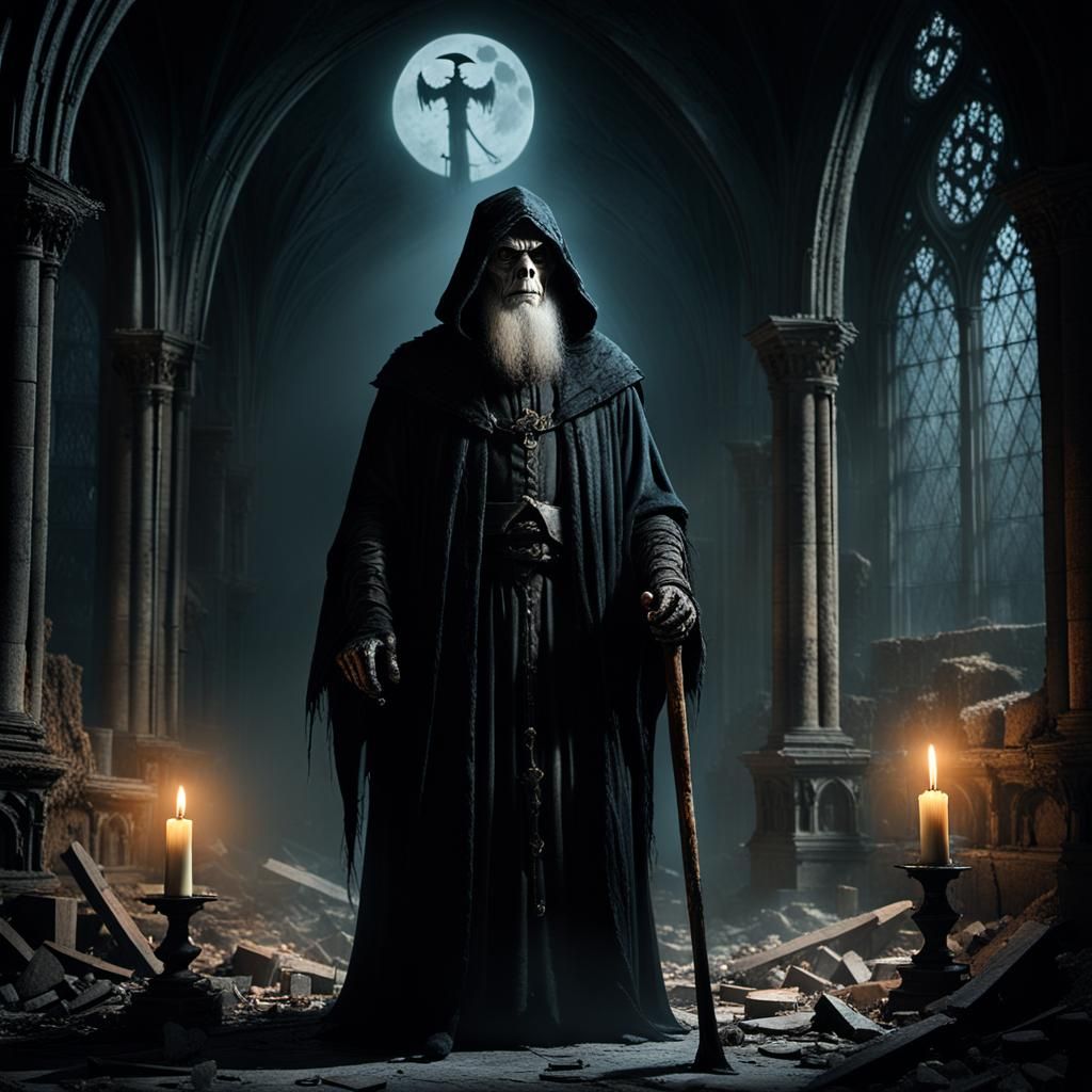 Gothic Horror Icon: Father Time in Dark Ruins