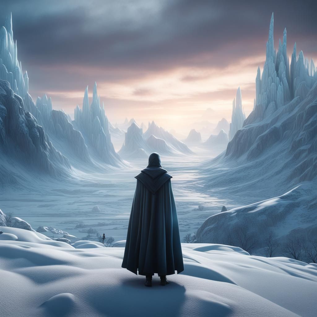 Frozen Landscape from Cloaked Figure Perspective