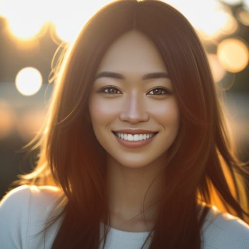 Smiling Portrait in Golden Hour with Bokeh Effect