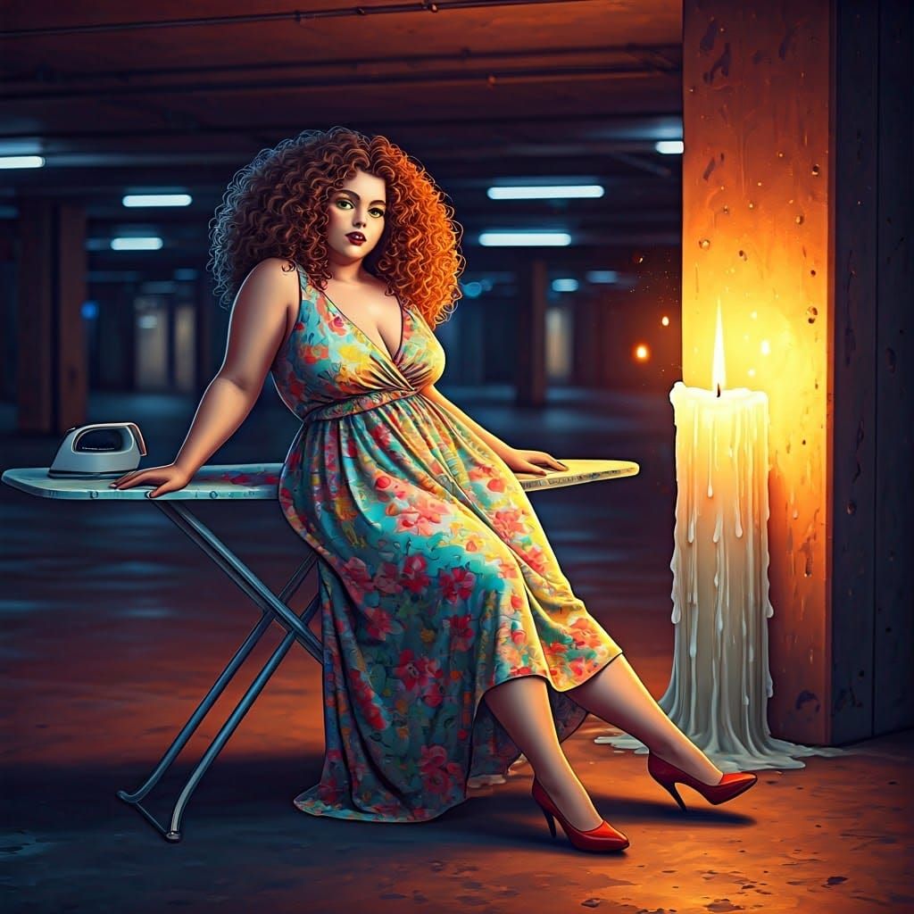 Girl on Ironing Board in Dreamy Watercolor Style