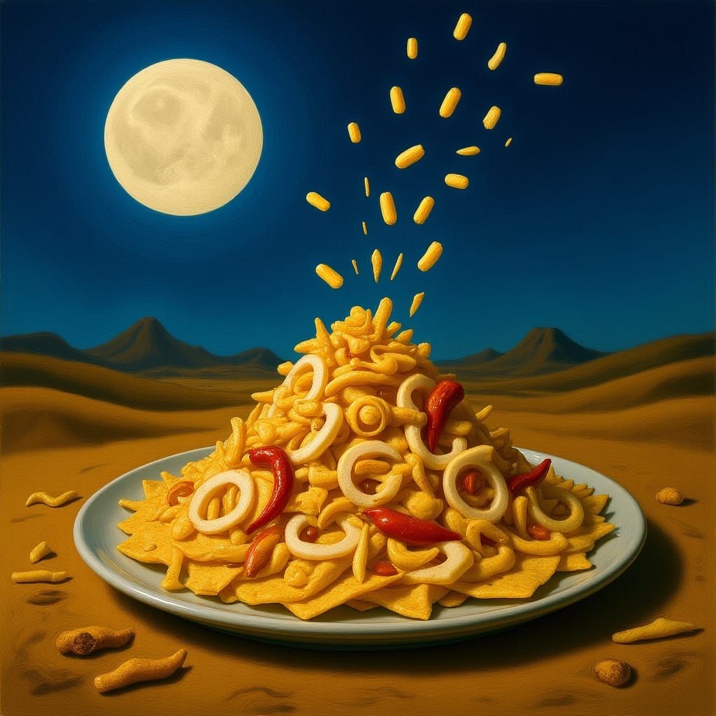 Surreal Desert Tortilla Chips Under Moonlight