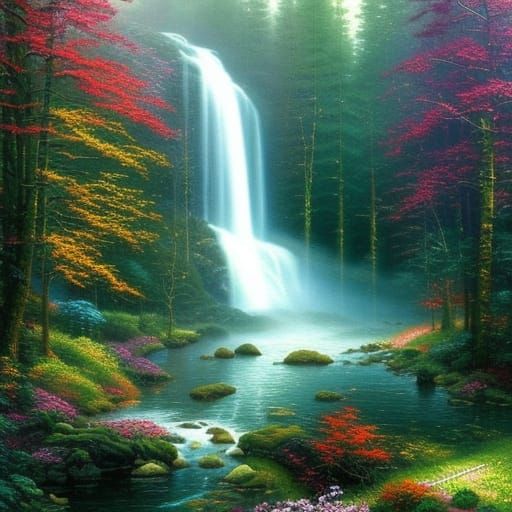 Ethereal Waterfall Fantasy in Hyperdetailed Mist