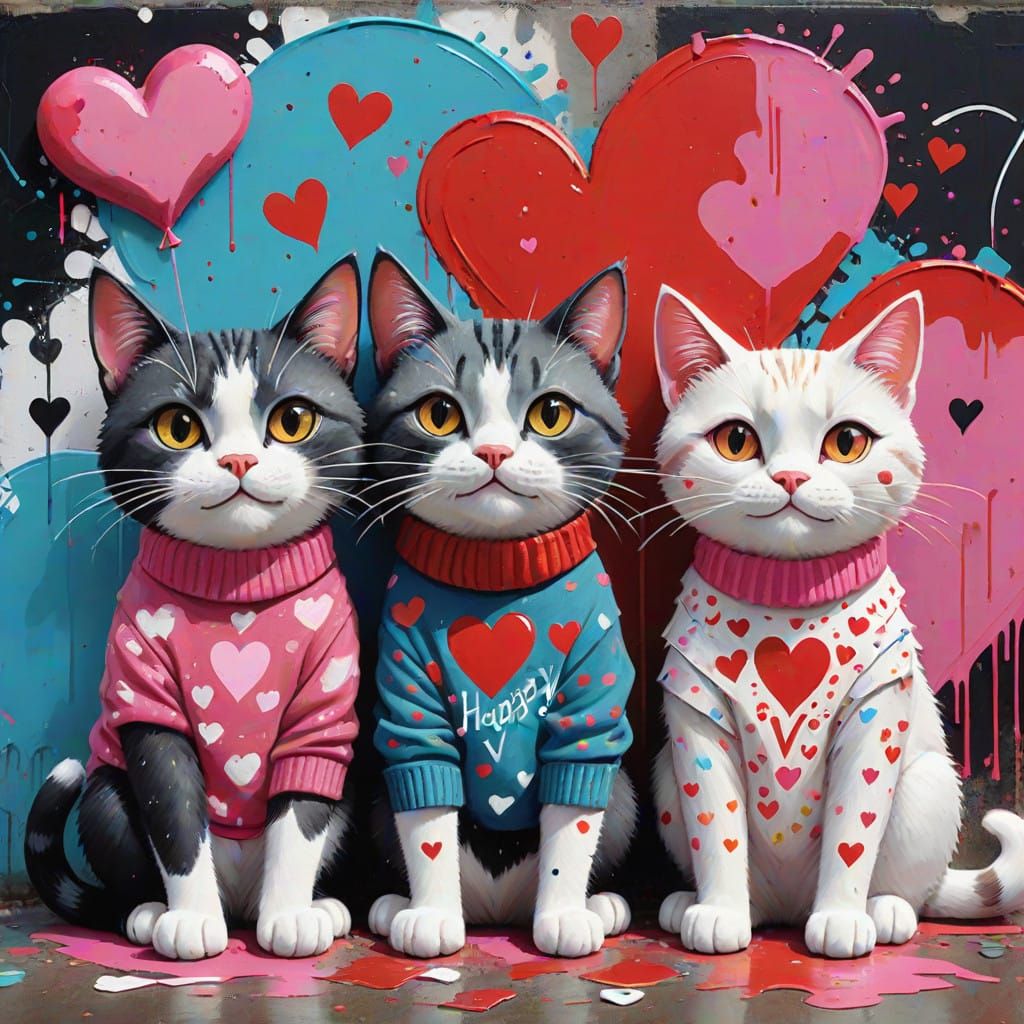Feline Friends Celebrate Valentine's Day in Bold Street Art