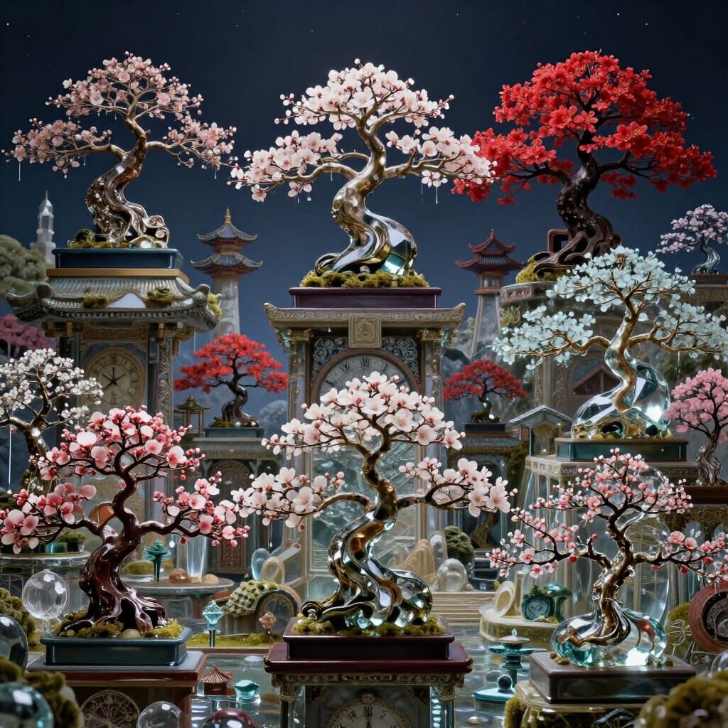 Clockpunk Crystal Village Garden Digital Matte Painting