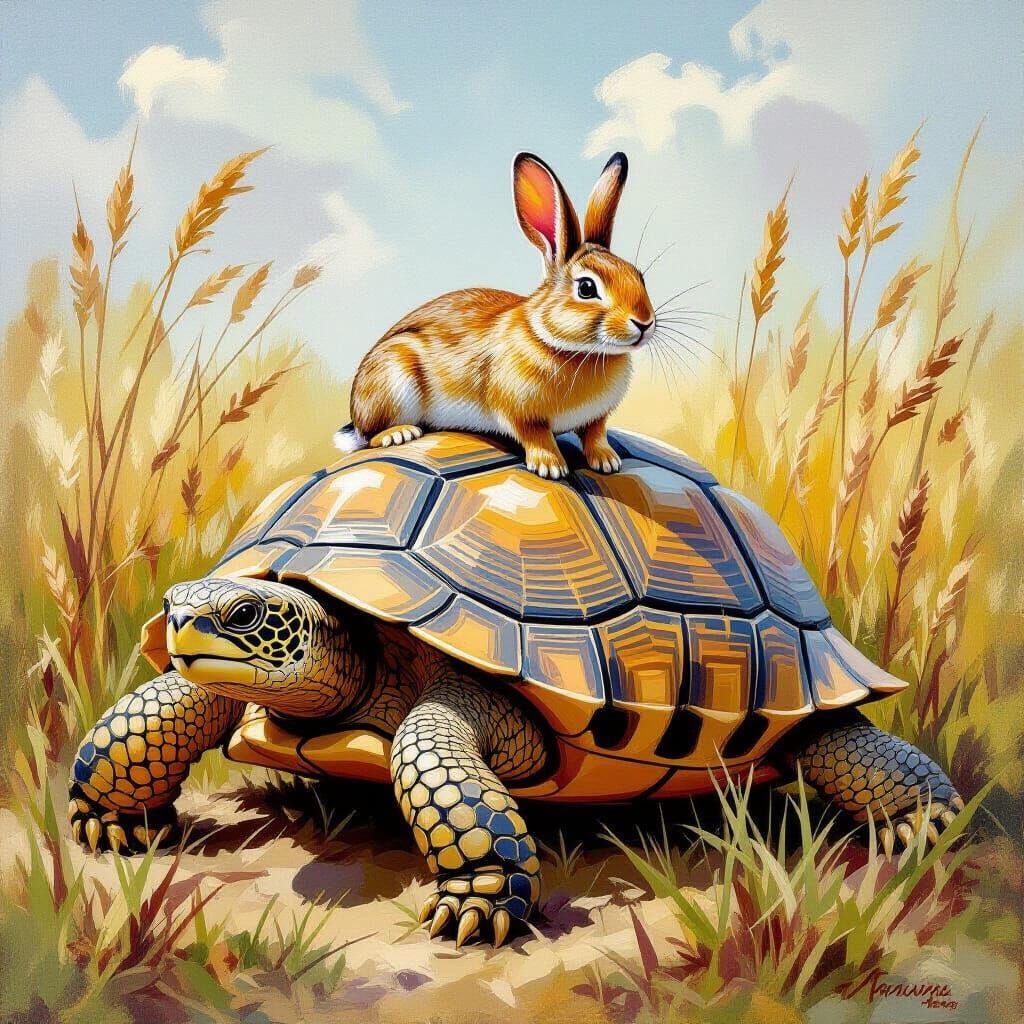 Hare Resting on Tortoise Shell: A Realist Painting