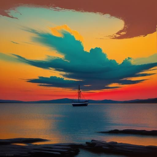 Lagoon Sunset in Abstract Expressionism Style