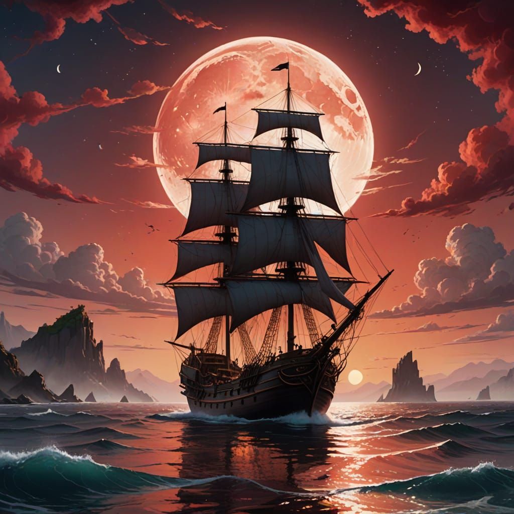 Post-Impressionistic Maritime Scene with a Solitary Schooner...