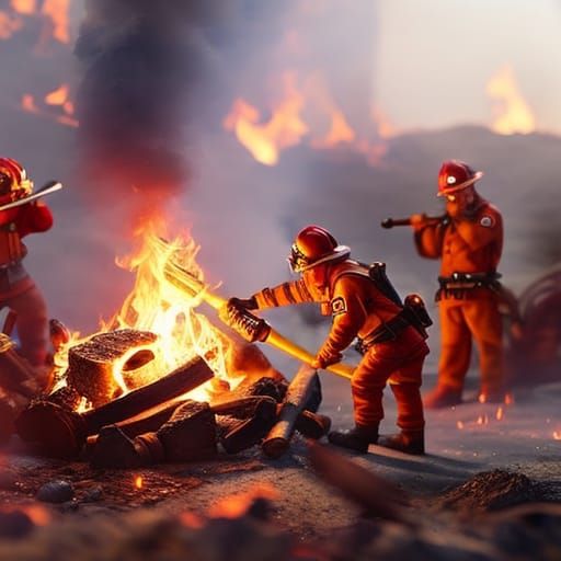 Miniature Firemen Extinguish Campfire in Dreamy Tilt-Shift