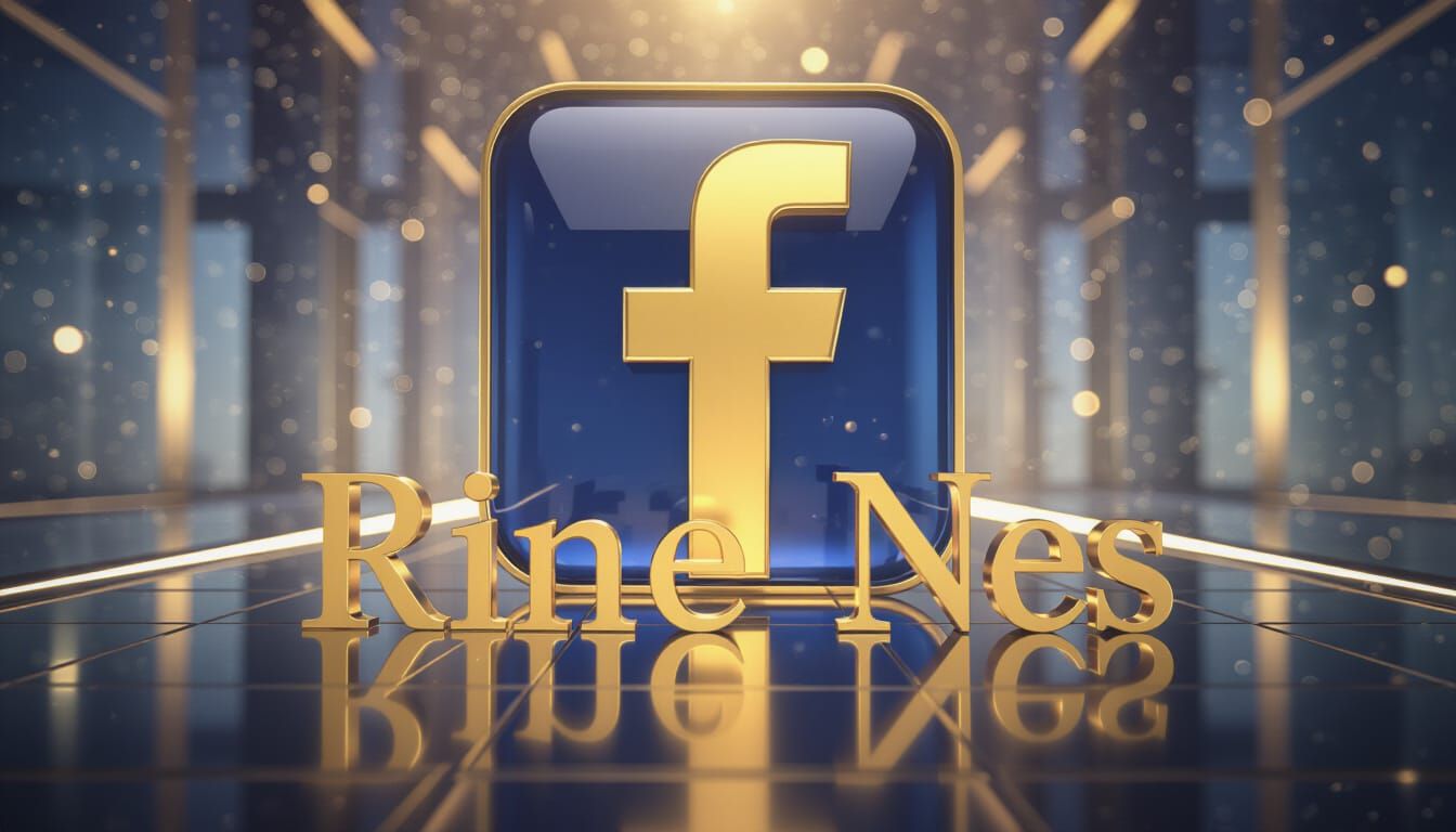 Golden Facebook Logo in Digital Glass World