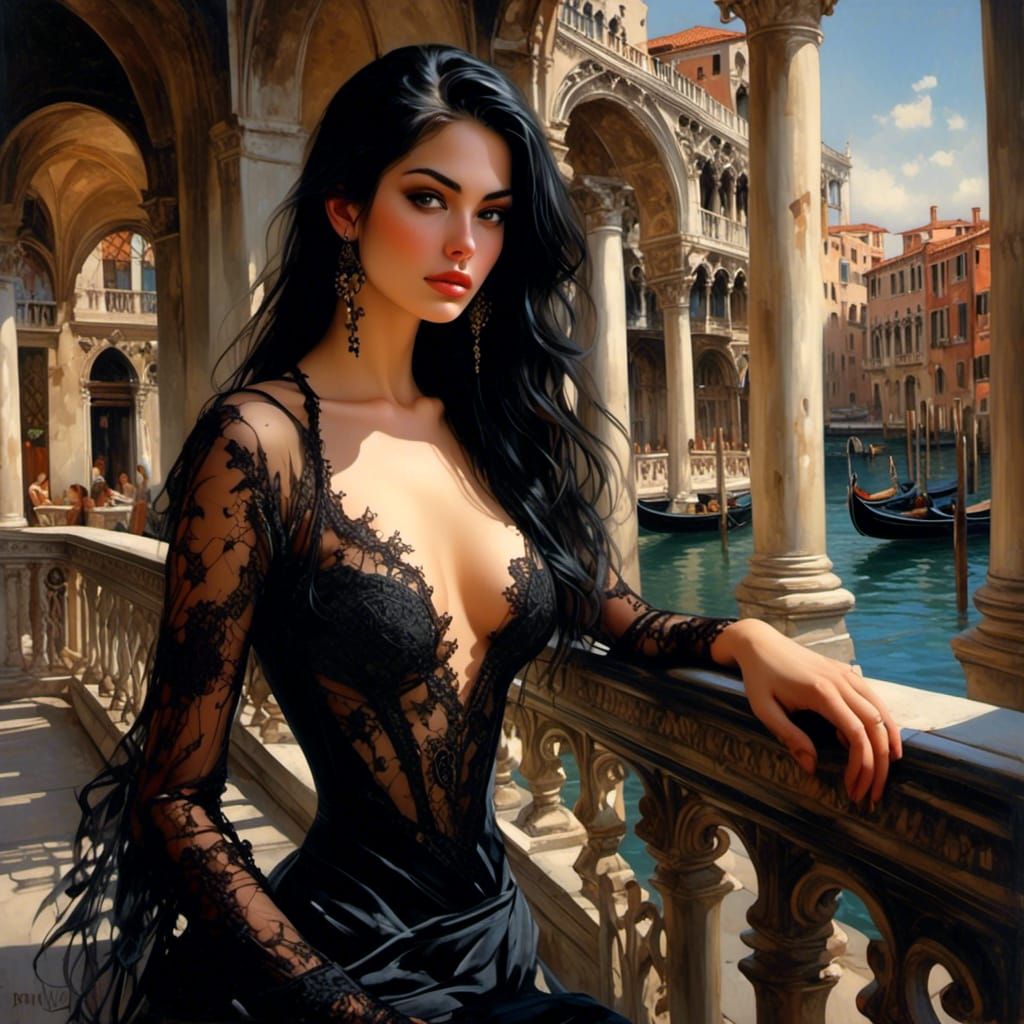 Aria Giovanni on Elegant Venice Balcony