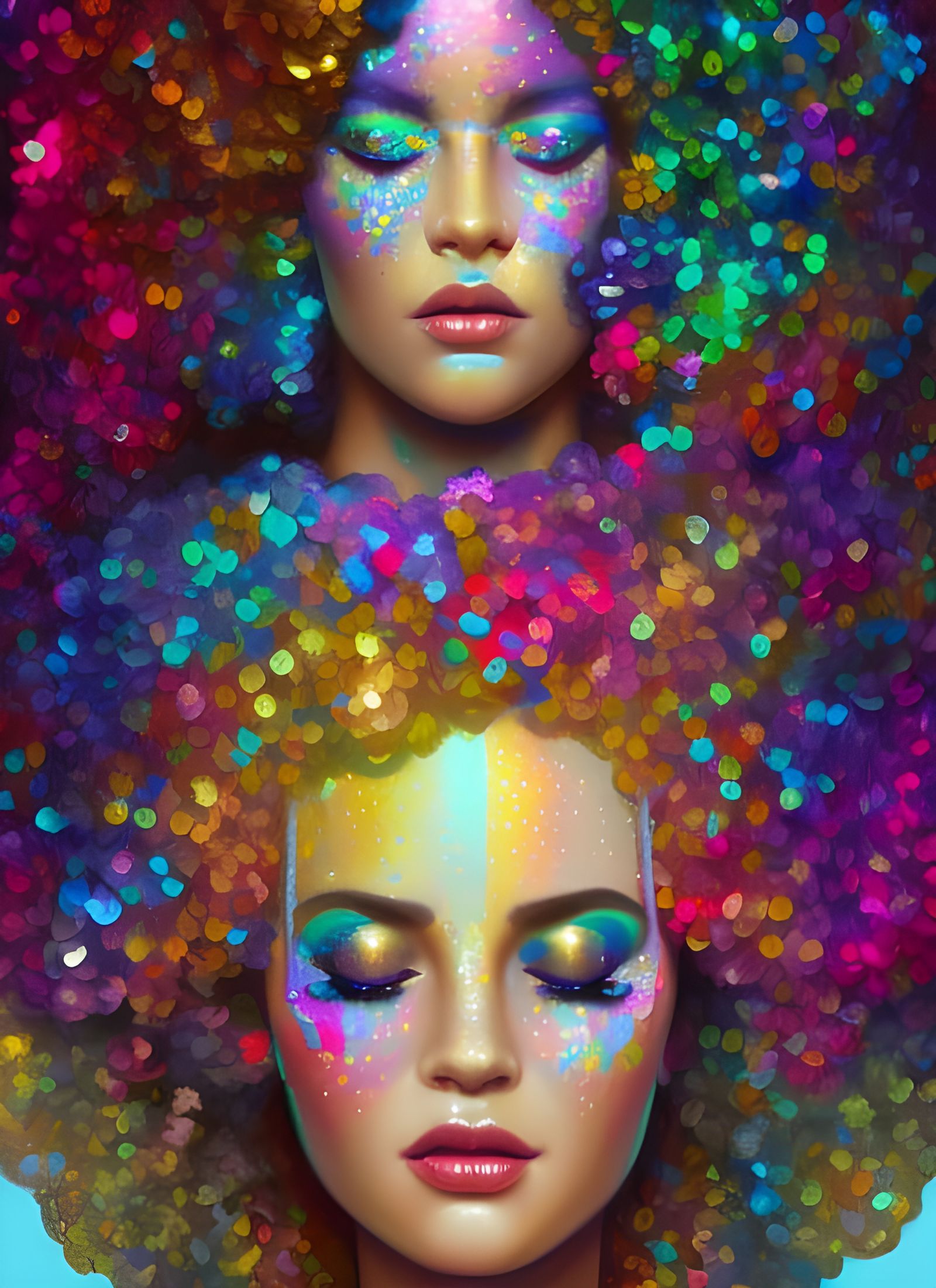 Rainbow Afro Disco Queen Portrait in Hyperdetailed Style