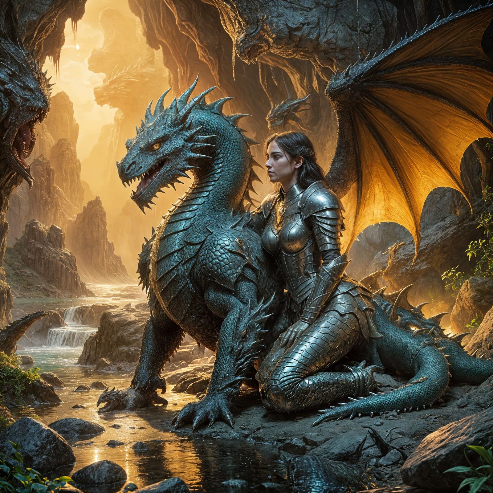 Medieval Knight Cares for Wounded Dragon