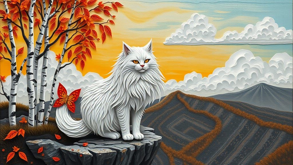 Whimsical Feline Amidst Fall Foliage