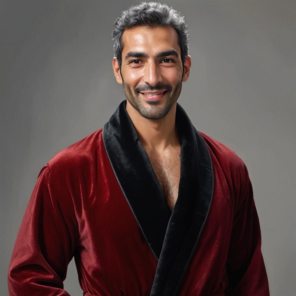 Serene Man in Velvet Bathrobe, Digital Portrait Art
