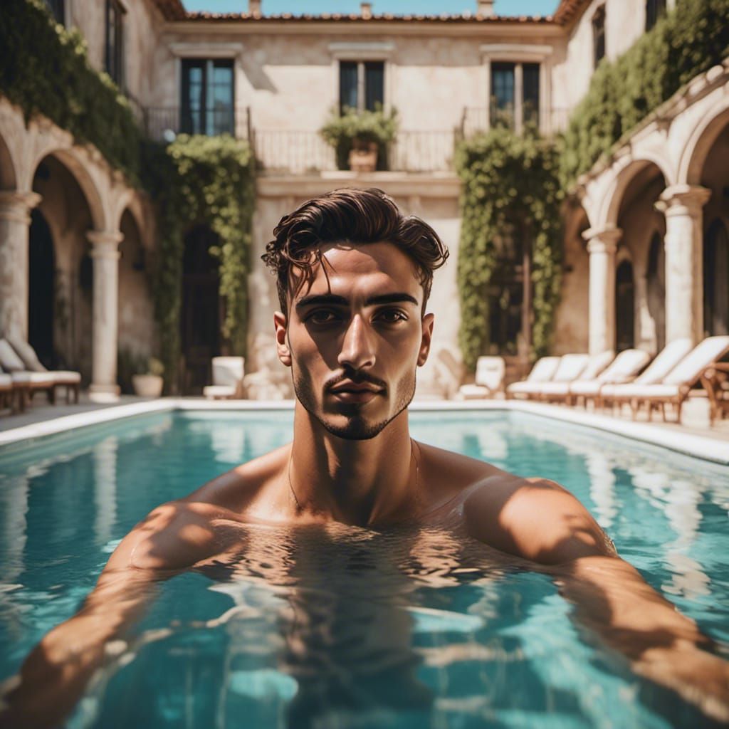 Italian Lad Portrait in Swimming Pool
