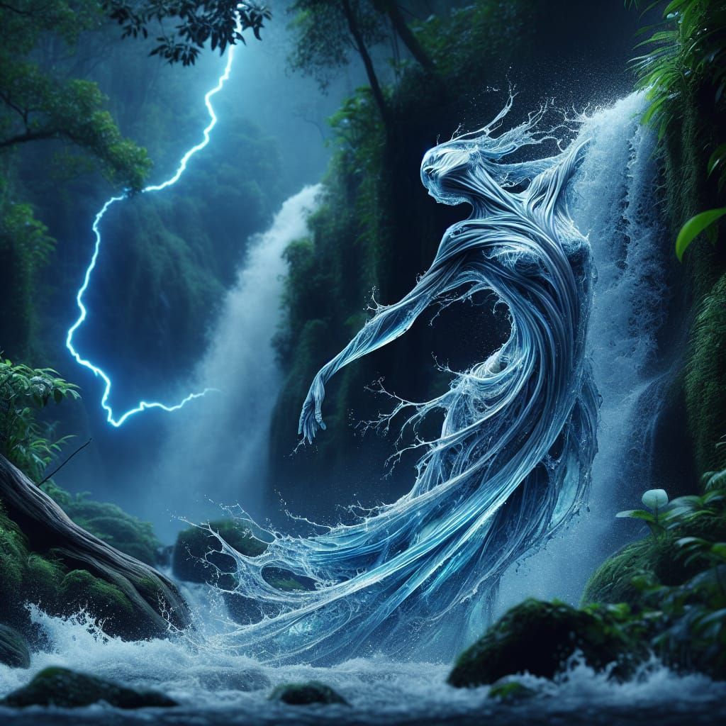Jungle Waterfall Transforms to Water Goddess