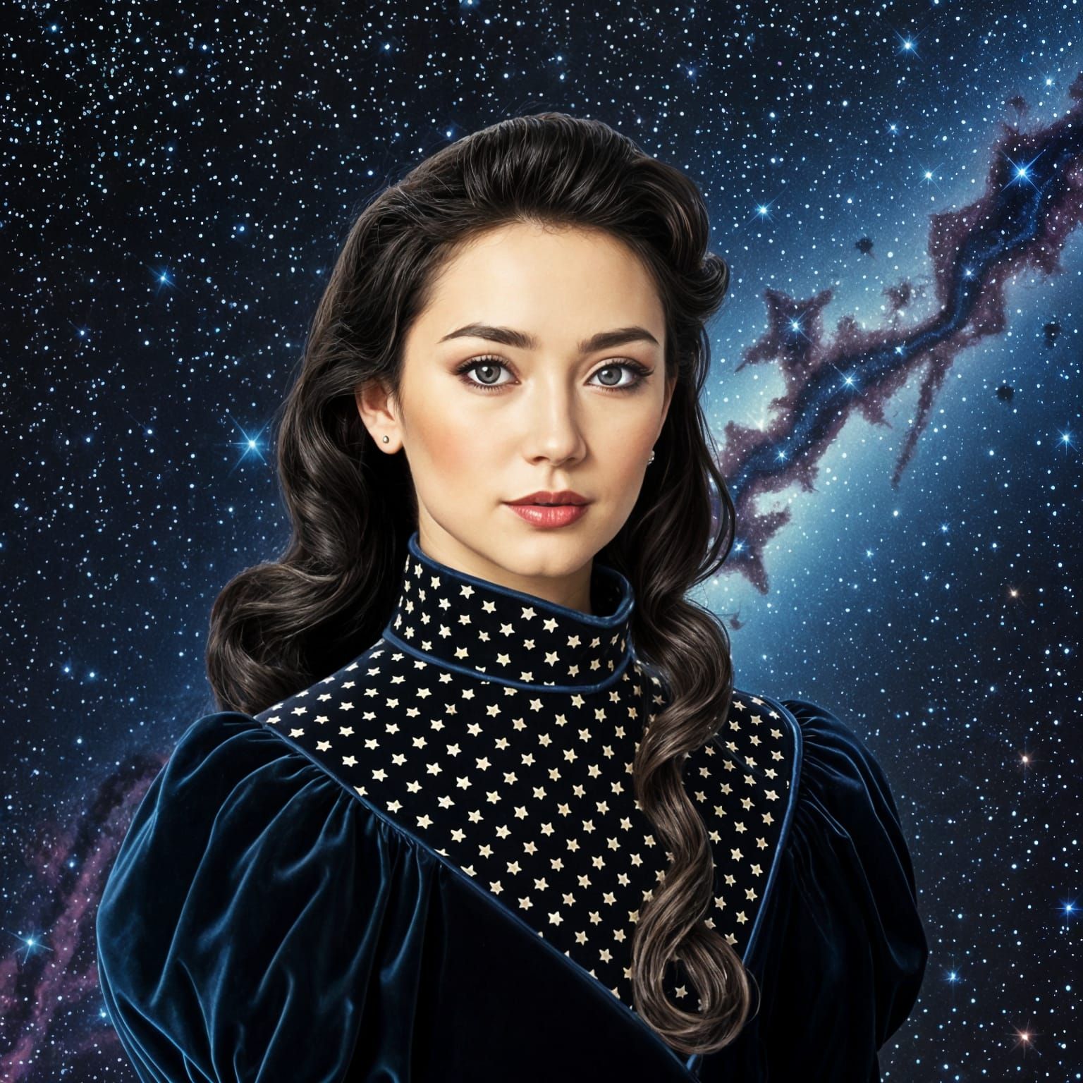 Glamorous Lady of the Galaxy in Velvet Robes
