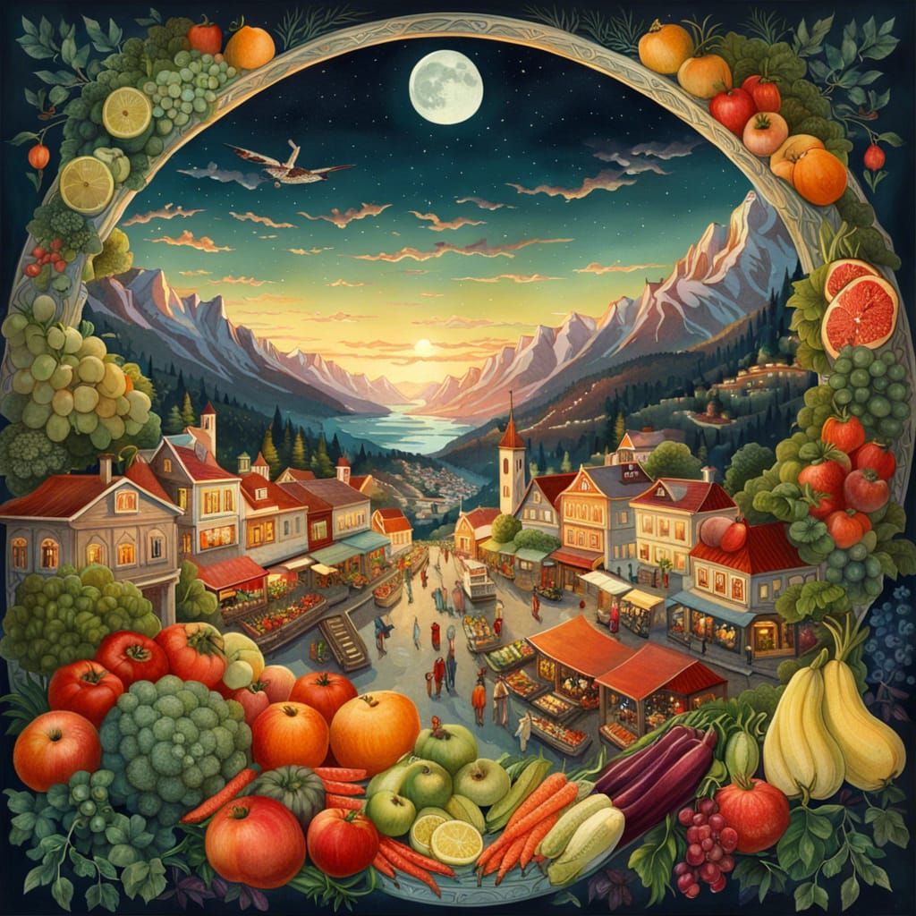 Farmers Market in Alpine Town at Twilight