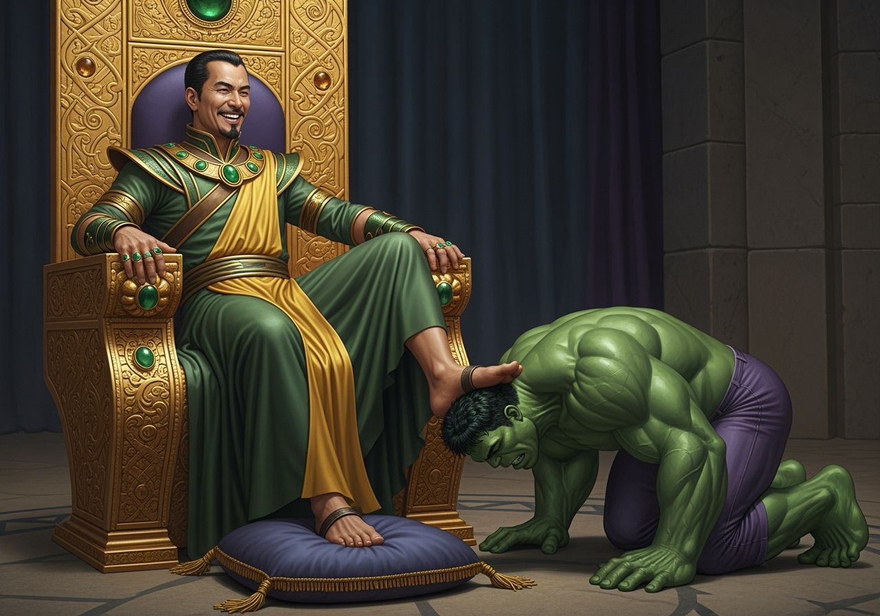 Marvel Villain Mandarin on Throne with Hulk