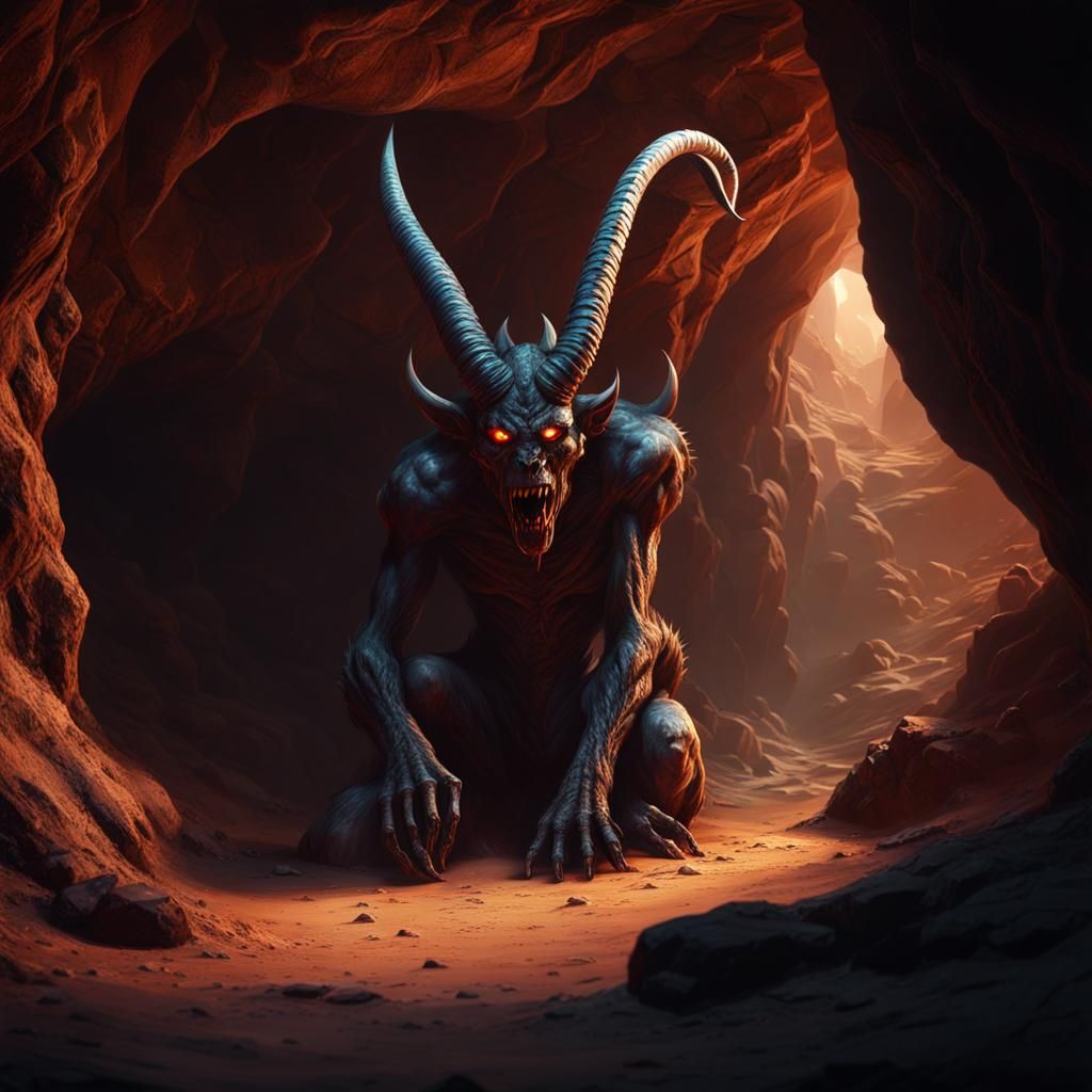 Desert Cave Demon: Detailed Matte Painting