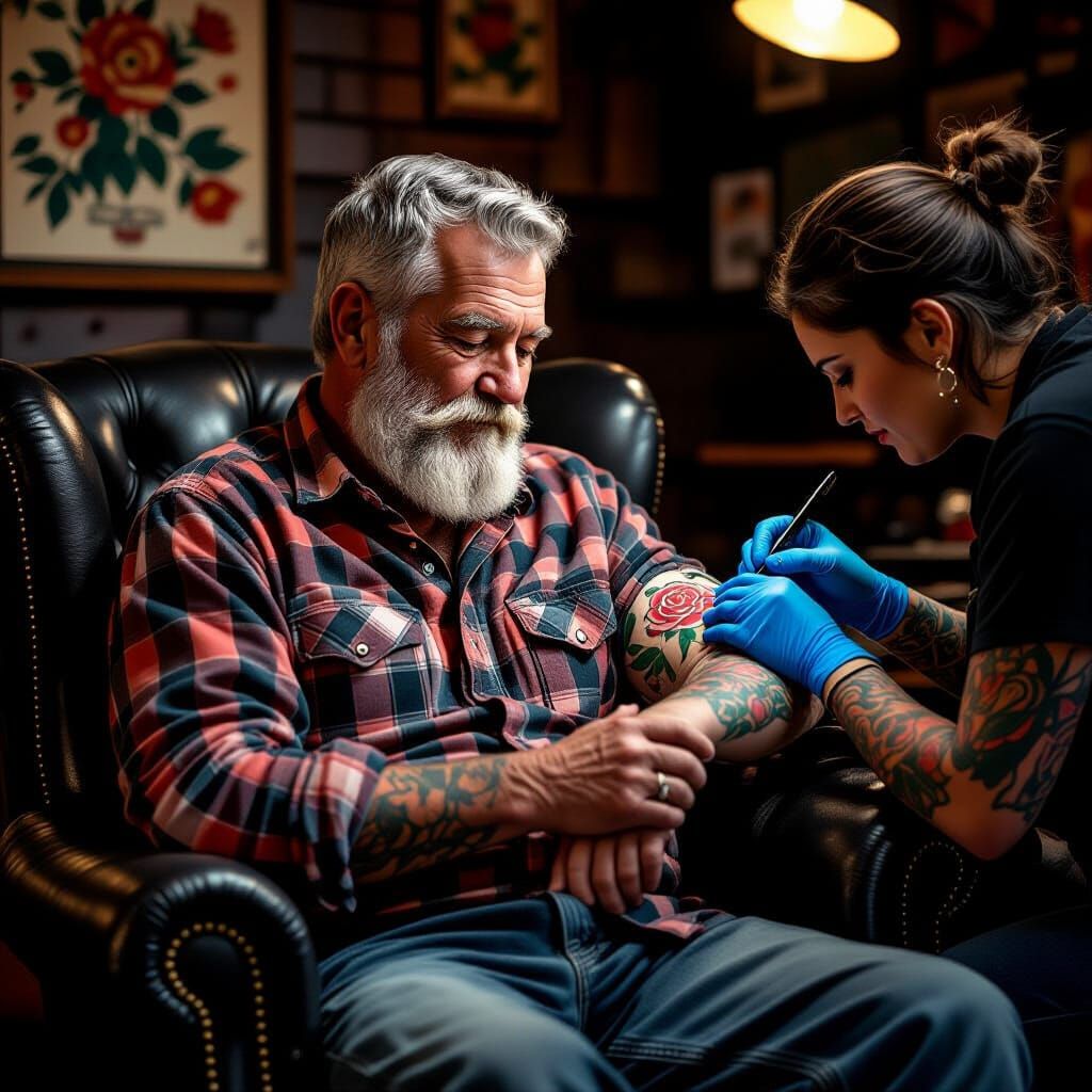 Vintage Tattoo: 100-Year-Old Grandpa Gets Rose Tattoo