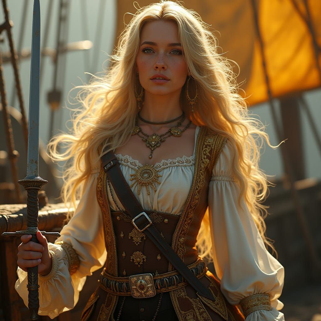 Golden Pirate Maiden Embodies Swashbuckling Spirit in Cyberp...