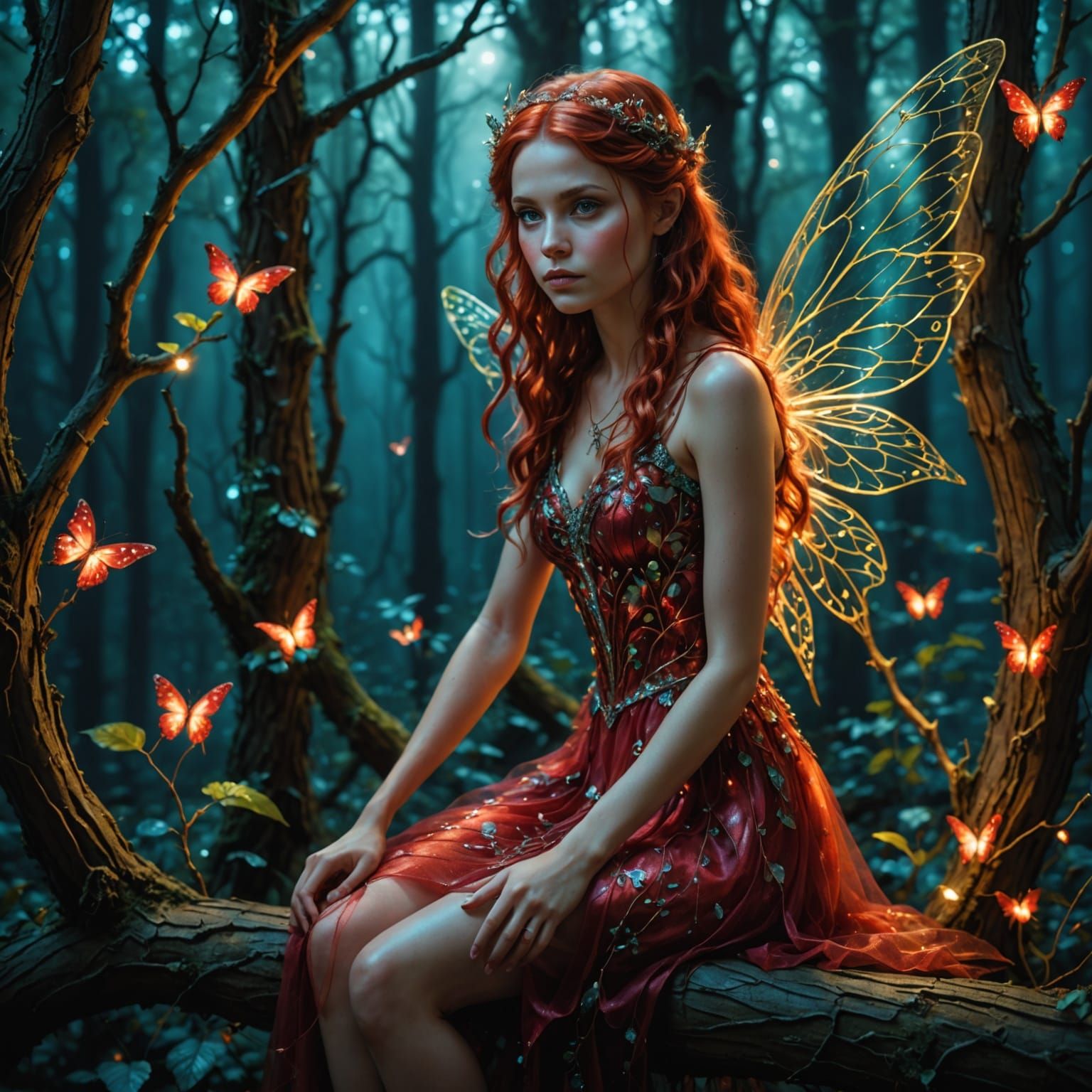 Beautiful Fairy in Glowing Forest, Hyperrealistic Style
