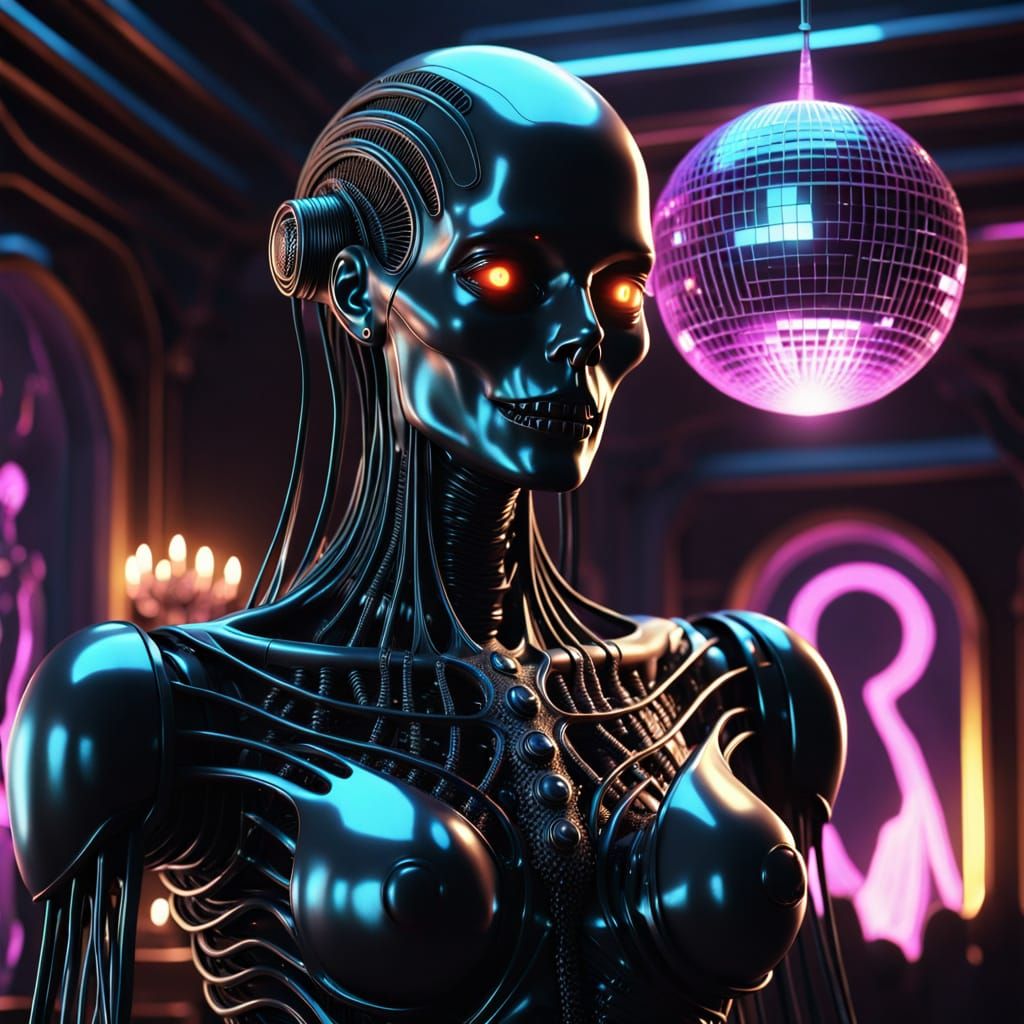 Evil Robot Ghost Attends Prom in Giger Style