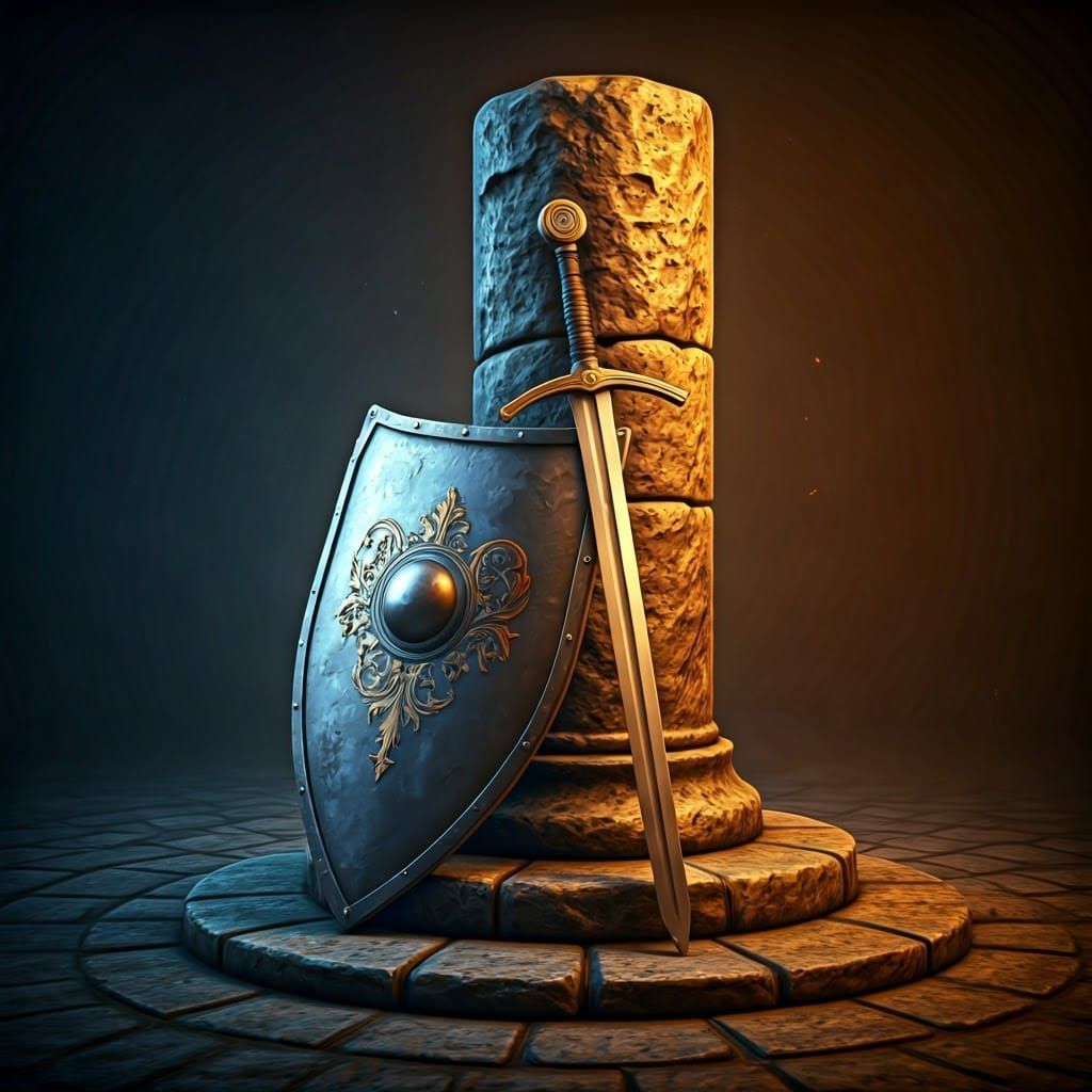 Majestic Crested Shield in the Style of Arthur Rackham and F...