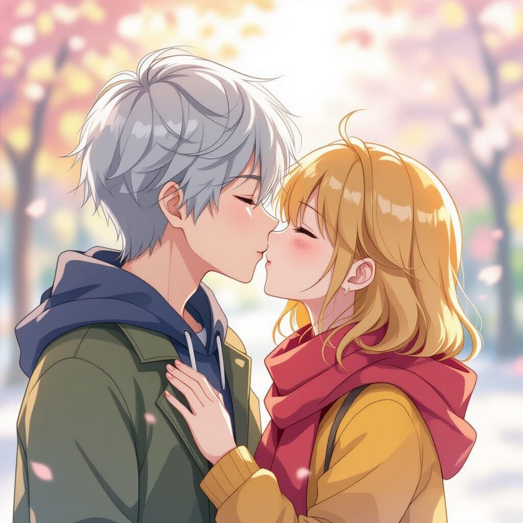 Anime Boy Kisses Yellow-Haired Girl